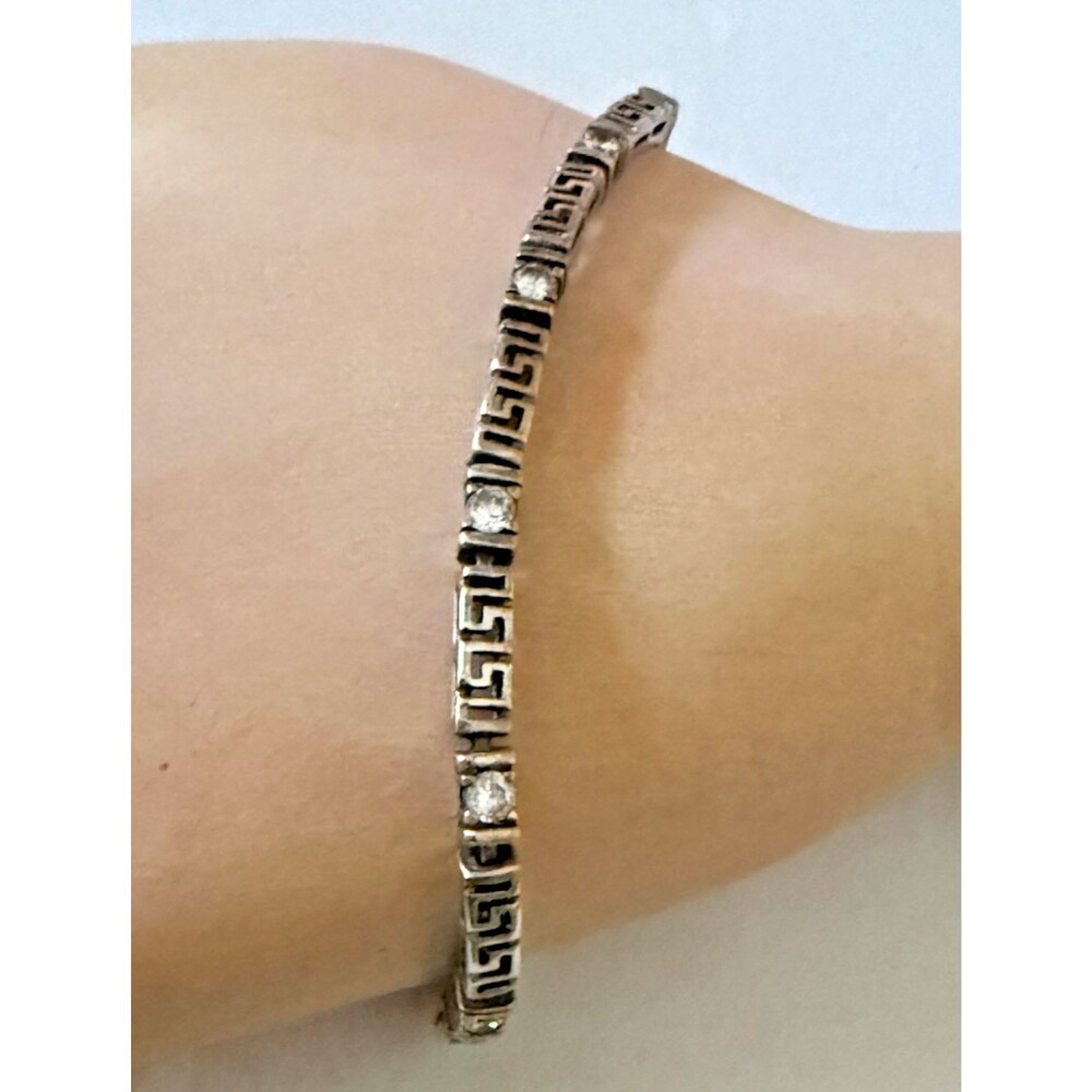 Sterling Silver 925 and Cubic Zirconia Bracelet with Greek Key Design 8"